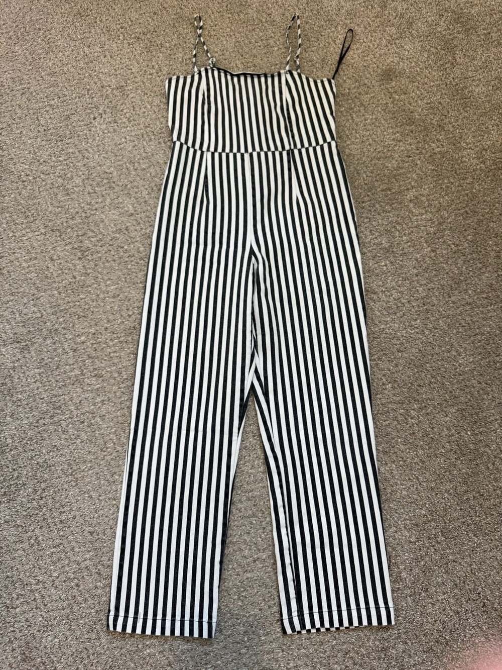 Urban Outfitters Black and White Striped Spaghetti Strap Jumpsuit Size M